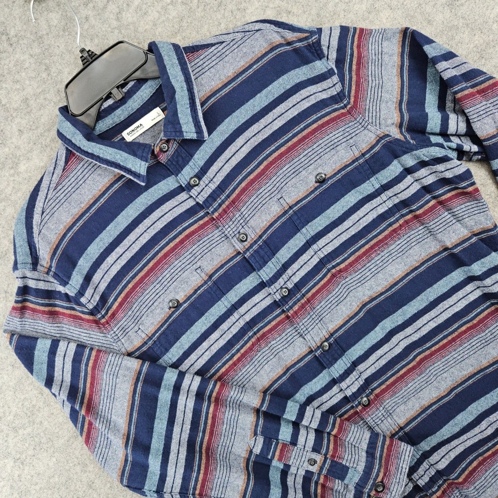 Sonoma Goods For Life Button Up Flannel Shirt Men's L Multicolor Striped Cotton